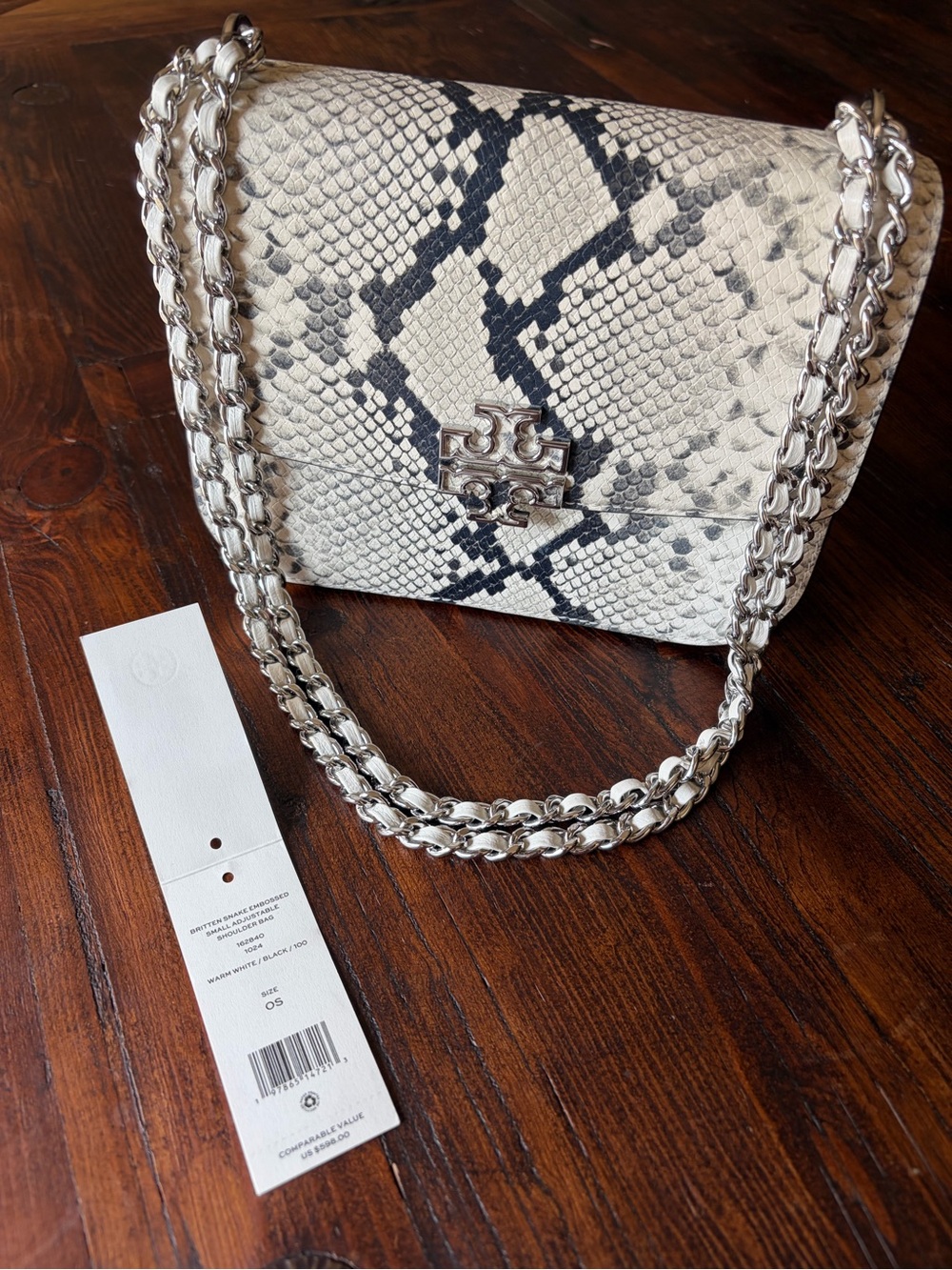 Tory Burch Britten Snake Embossed Small Adjustable Shoulder Bag NWT
